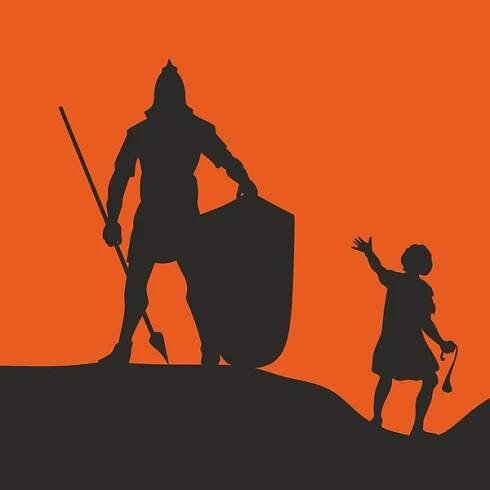 David a Goliáš. Silueta, ručně kreslenou — Ilustrace