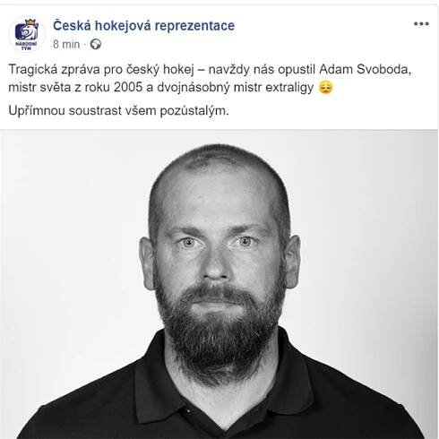 Česká hokejová reprezentace reaguje na smrt hokejisty Adama Svobody.