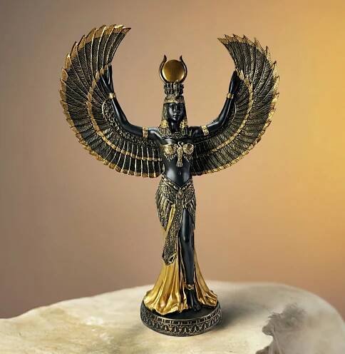 Slide 1 for Large Isis Statue, Black and Gold Egyptian Goddess