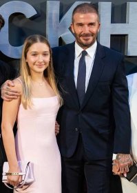 Harper Beckham and David Beckham attend the Netflix 'Beckham' UK Premiere at The Curzon Mayfair on October 03, 2023 in London, England