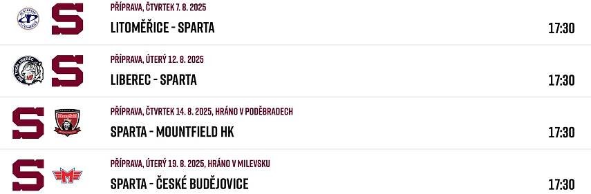 HC Sparta Praha » Jízdní řád přípravy: Litoměřice a tradiční místa