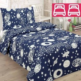 KREPOVÉ bavlněné povlečení ALMA SPACE BLUE na dvě postele 140x200 cm - HOMA  bytový textil