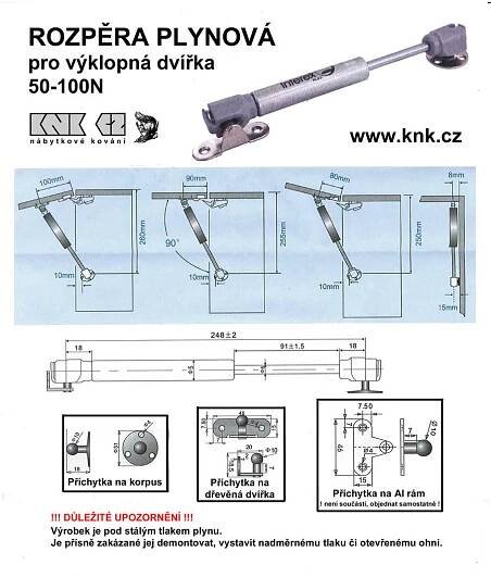 Rozměry a montáž plynových rozpěr