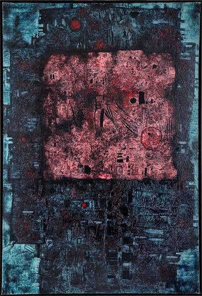 Mikuláš Medek: 3904 starých růžových centimetrů (Preparovaný obraz), 1962