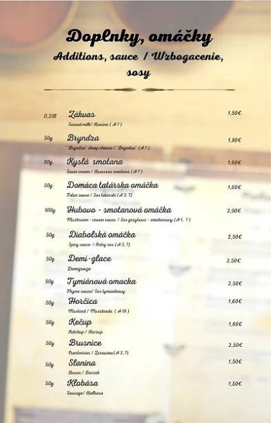 Naše menu - Koliba Holica