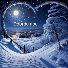 a snowy landscape with the words dobrou noc