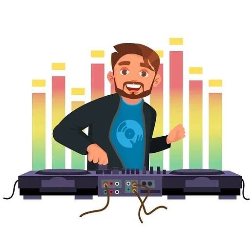 DJ vektor. Hra Disco House Music. Stylový Man. sluchátka. Koncert koncept. Izolované ploché kreslená postava ilustrace — Ilustrace