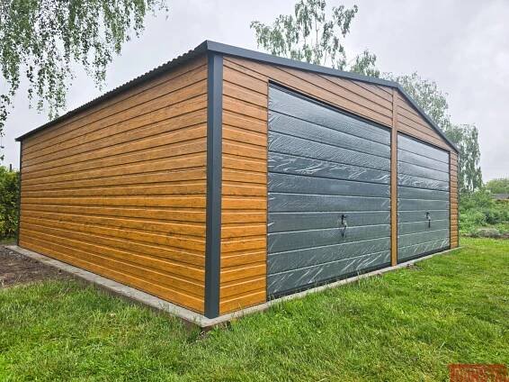 Plechová garáž, dvojgaráž 7x6, Rustikálny Dub + Matný Grafit Transtal Sklep