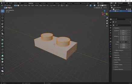 1x2 LEGO plate piece modelled in open-source 3D graphics Blender
