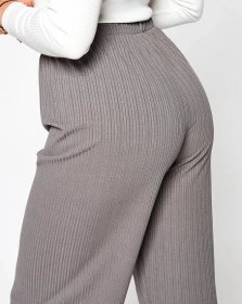 Šedé dámské široké žebrované kalhoty - Oble�čení