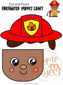 Printable Firefighter Paper Bag Puppet Community Helper Craft for Kids Preschooler Toddler