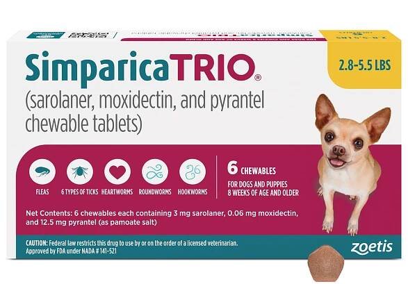 Simparica Trio 2.8-5.5 lbs. Dogs, 6 Month Supply