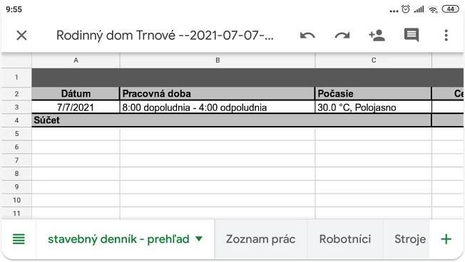 exportovanie stavebného záznamu