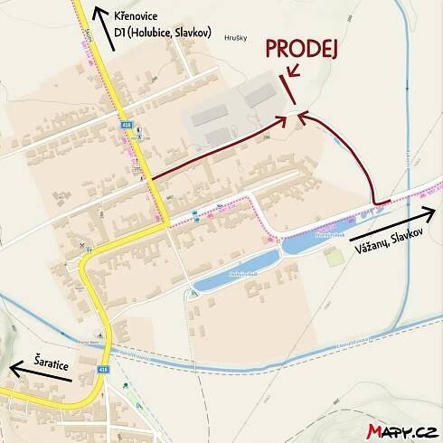 Umístění prodejny ovocných stromů na mapě Hrušek u Brna. 