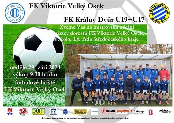 FK Viktorie Velký Osek U19/U17 – FK Králův Dvůr U19+U17 | FK Viktorie Velký Osek