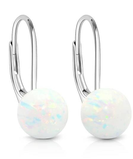 Stříbrné náušnice White Opal Spheres 8 mm