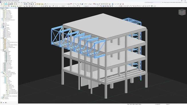 Model železobetonové budovy v prostředí RFEM.