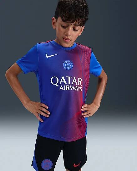 Třetí předzápasové fotbalové tričko Nike Dri-FIT Paris Saint-Germain Academy Pro pro větší děti - Hyper Royal/Global Red/Bílá
