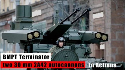 massive fire! BMPT Terminator twin autocannons (600 rounds per minute)