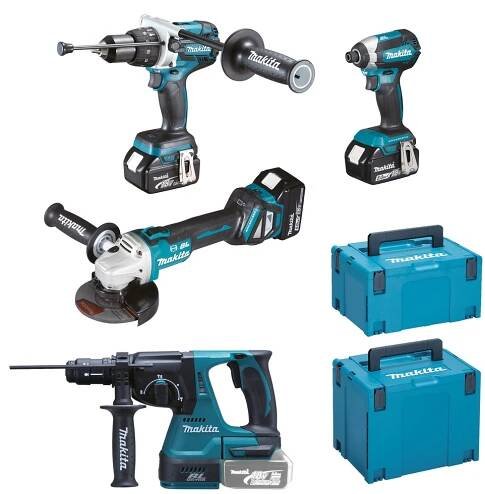 Ivo GRANDIČ - Brusky, řezačky, hoblíky - Makita - Makita DLX4104TJ1 aku sada DGA513+DHP481+DTD153+DHR243+3x BL1850B+DC18