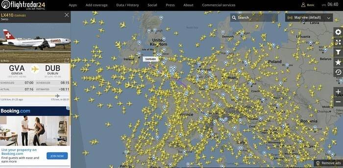 Sledování letů online na mapě Flightradar24