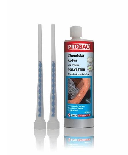 PROBAU Chemická kotva polyester 420 ml; 2× mixážní tryska; bez styrenu