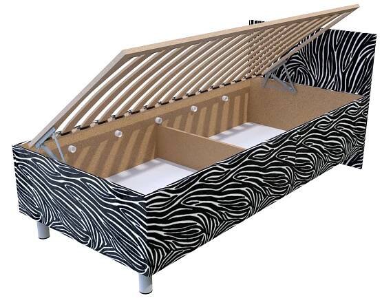 Válenda Hana Zebra 200x90 cm s úložným prostorem | Vzorované | S malým čelem | Na nohách s lamelovým roštem | Válendy s