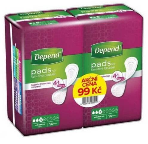 DEPEND NORMAL AKCIOVA CENA (duopack) 1x1 set, inkontinenčné vložky pre ženy, 2x14 ks (28 ks)
