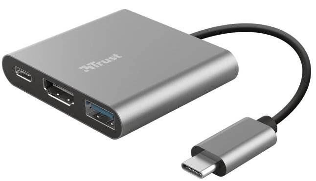 USB Hub Trust Dalyx 3v1 USB-C/USB, HDMI, USB-C PD 100W (23772) šedý