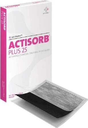 Systagenix Actisorb Plus 25 se stříbrem a aktivním uhlím 10,5 x 19 cm 10 ks