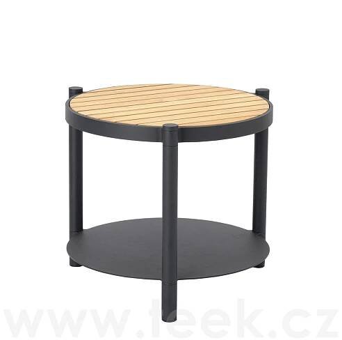 TEEK | Odkládací stolek Mindo 107, kulatý 50x46 cm, hliník, teak, keramika - Terasa, místo pro život 