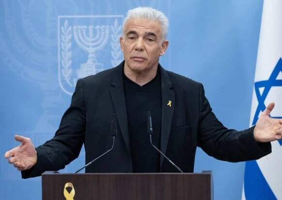  Head of opposition and head of the Yesh Atid party MK Yair Lapid leads a faction meeting at the Knesset, the Israeli parliament in Jerusalem, on June 9, 2025.