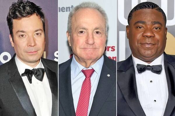 Jimmy Fallon arrives at NBCUniversal's 74th Annual Golden Globes After Party at The Beverly Hilton Hotel on January 8, 2017 in Beverly Hills, California. (Photo by Jerod Harris/WireImage); Lorne Michaels attends The Actors Fund 2018 Gala at Marriott Marquis Times Square on May 14, 2018 in New York City. (Photo by Noam Galai/Getty Images) ; Tracy Morgan attends the 78th Annual Golden Globe® Awards at The Rainbow Room on February 28, 2021 in New York City. (Photo by Dimitrios Kambouris/Getty Images for Hollywood Foreign Press Association)