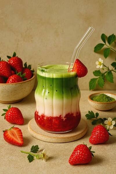 Recept na Strawberry matcha latte