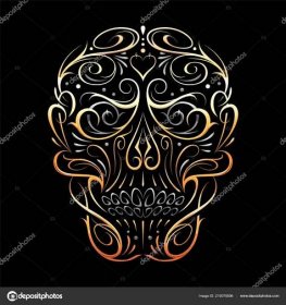 Abstract Skull Shape Gold Pattern Vector Art Gothic Tattoo Ornament