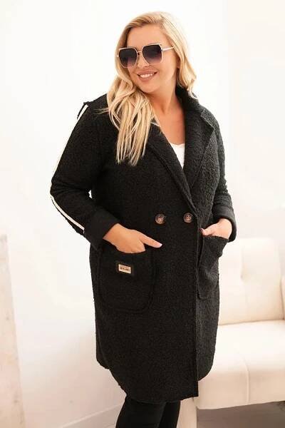 Oversize kabát z umělého beránka s velkými kapsami model 5274-1 černý