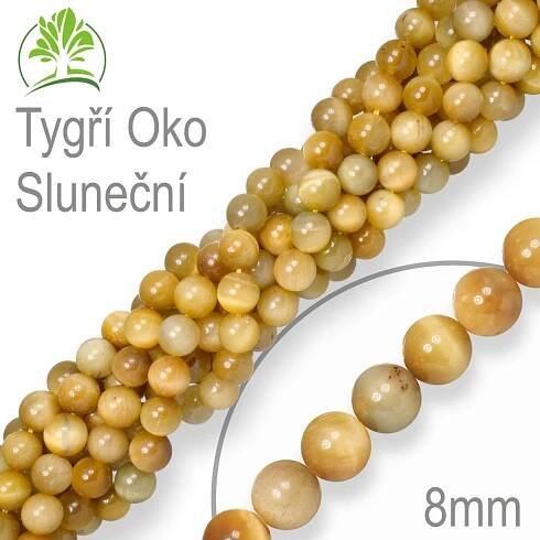 Korálky z minerálů Tygří Oko Sluneční. Velikost pr.8mm. Balení 10Ks.