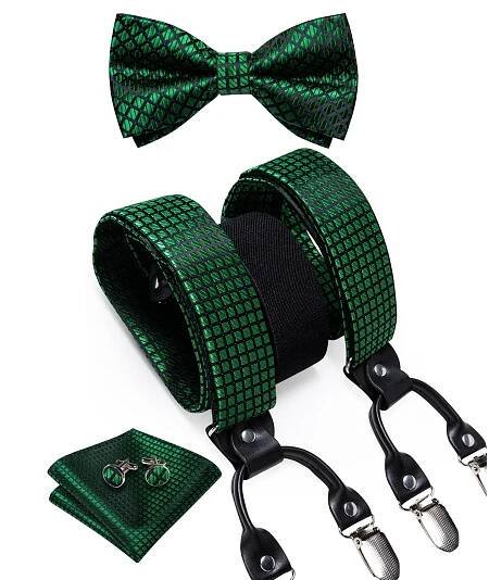 Dibangu Pánské podvazky nastavitelné šle Motýlek Kapesní čtvercové manžetové knoflíčky Sada pro muže, šířka 3,5 cm, elastický