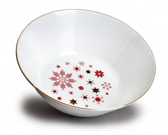 Mísa kompotová, 24 cm, Lea, vánoční červené vločky, zlato, Thun