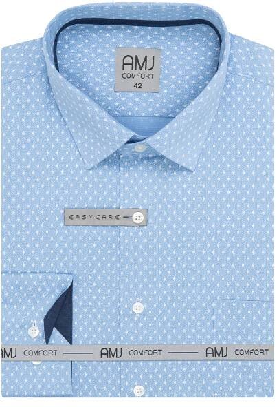 Pánská košile AMJ bavlněná, světle modrá vzorovaná, VDBR1318, dlouhý rukáv (regular + slim-fit + prodloužená délka)