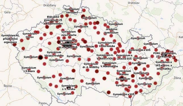 Interaktivní mapa: Na která osmiletá gymnázia bylo nejtěžší se dostat a kde stačilo méně než dvacet bodů?