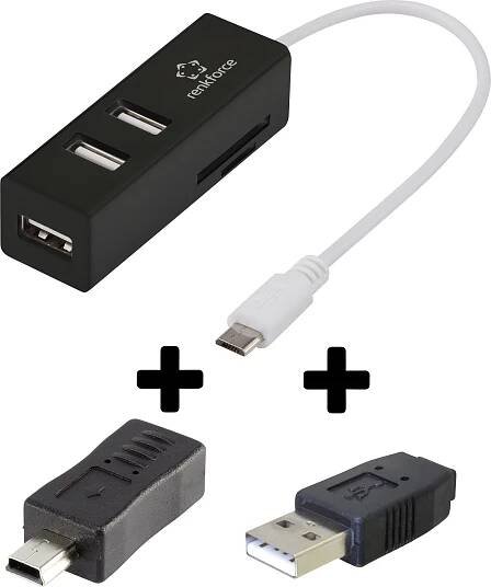 Univerzální 3portový USB 2.0 hub Renkforce se čtečkou SD karet pro smartphony/tablety a PC
