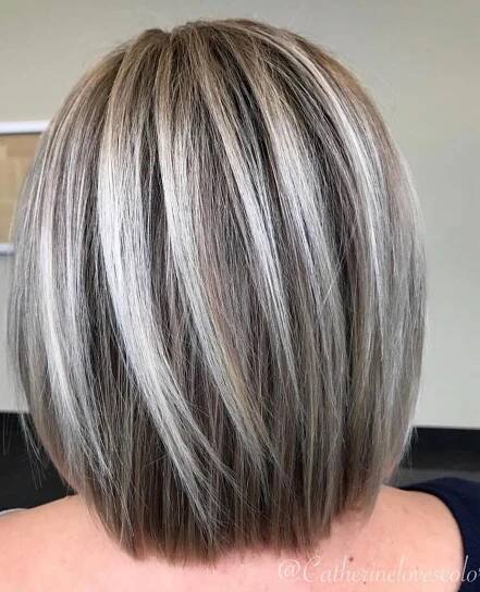transition to grey hair with highlights - Google Search | Medium hair styles, Blonde balayage bob, Medium length hair cuts with layers