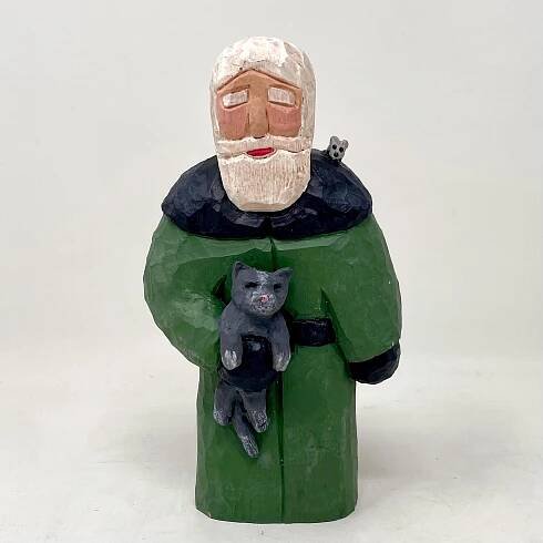 Lancy Smith Old World Santa Mouse Cat Christmas Wilhelm 1994 Hand Carved Holland