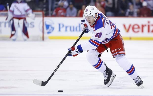 Adam Sykora, skating with the puck during a preseason game against the Devils, has been one of the many Rangers' developmental busts.