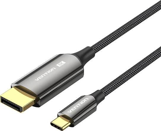 Vention Cotton Braided 8K Bi-Directional USB-C Male to DisplayPort Male Cable 0.5M Black Zinc Alloy