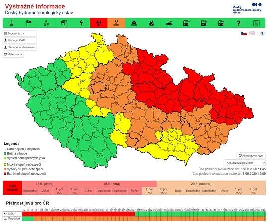 Počasí, povodně: Výstraha ČHMÚ zvyšuje stupeň nebezpečí u deště na severovýchodě území až na extrémní - Aktualizace výstrahy ČHMÚ