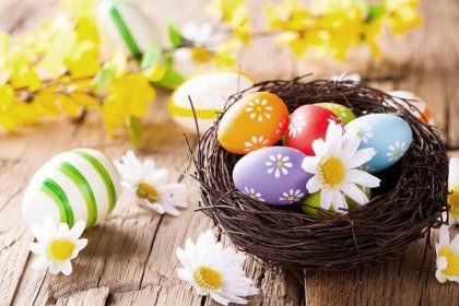 Stáhnout - Velikonoční Zátiší s tradičními dekorativní barevné vejce v hnízdě — Stock obrázek