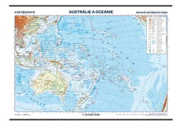 Austrálie a Oceánie – školní nástěnná obecně zeměpisná mapa