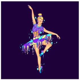 Ballerina in colorfull dress on green background. Abstract colorful background with dancing girl. Dripping paint. Wall stickers — Stock Vector